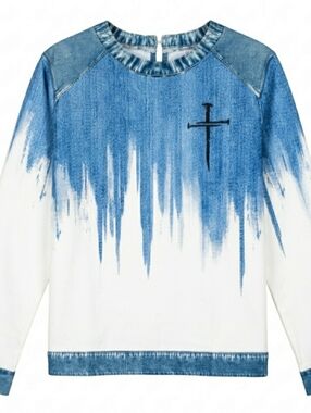 Diesal womens XL blue/white dip-dye Sweatshirt with Cross detail.
